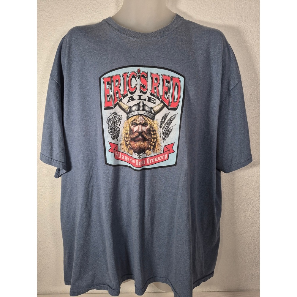 Gildan Erics Red Ale Viking Pillage then Burn Brewery Shirt Mens 2XL Blue Gray